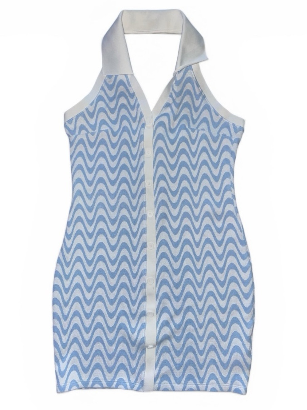 H&M Women's Blue and White Mini Halter Dress - Picture 2 of 10